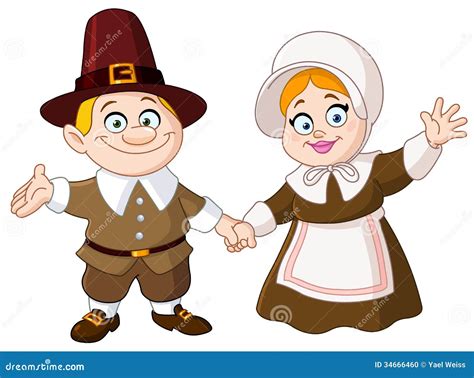 pilgrim couple stock vector illustration of cheerful 34666460
