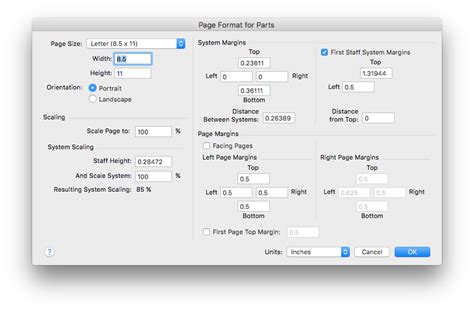 Page Format For Parts Dialog Box