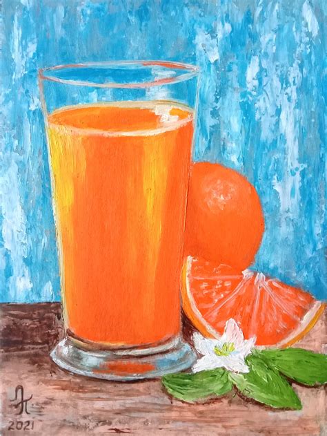 Orange Painting Fruit Original Art Oil Orange Juice Impasto Etsy