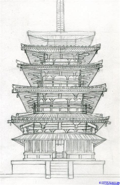 How To Draw A Pagoda Japanese Pagoda Step By Step Buildings