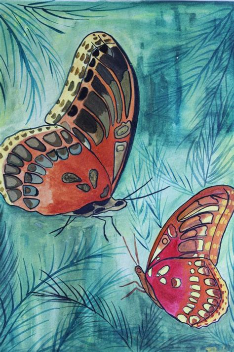 Colorful Butterflies Original Acrylic Portrait Painting Bold Colored
