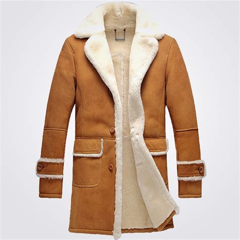 Mens Sheepskin Shearling Trench Coat Sheepskin Coat