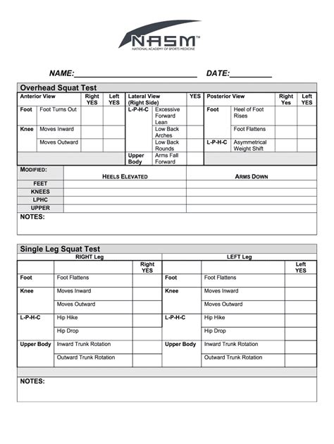 Overhead Squat Assessment Chart Form Fill Out And Sign Printable Pdf