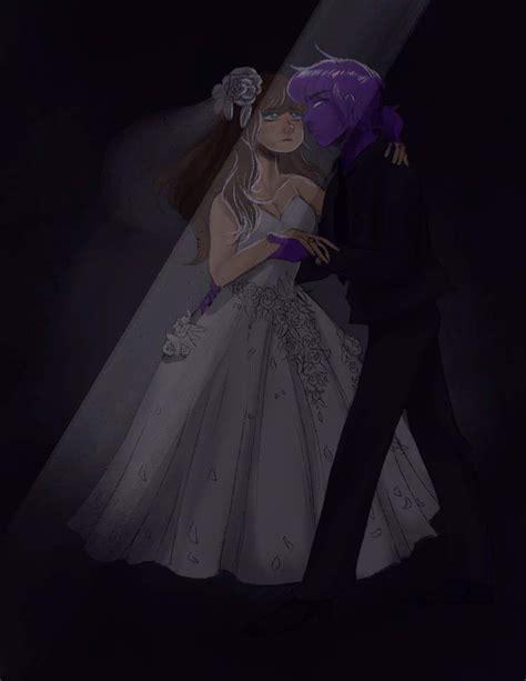 A Bride And Groom Walking In The Dark With Their Arms Around Each Other