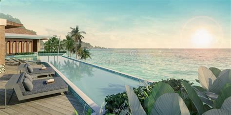 Beach House Swimming Pool With Sea Views Stock Illustration