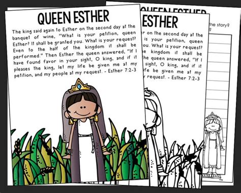Queen Esther Bible Story Coloring Page Poster Sunday School Etsy Finland