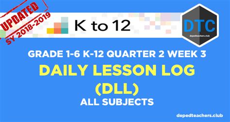 Daily Lesson Log Dll Quarter Week All Subjects Grades Deped