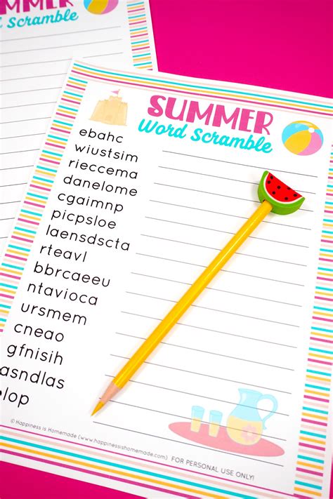 Summer Word Scramble Printable