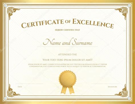 Certificate Of Appreciation Template With Vintage Gold Border — Stock