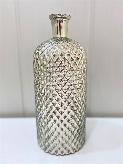Vintage Diamond Cut Silver Mercury Glass Flower Vase 12 Tall Etsy
