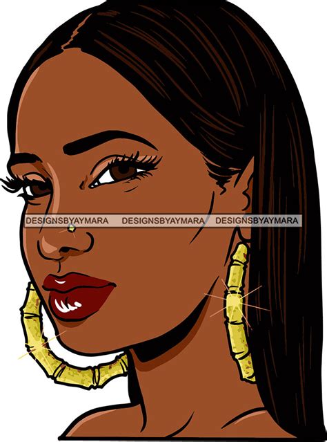 afro urban street black girl babe bamboo hoop earrings sexy long hair style svg cutting files