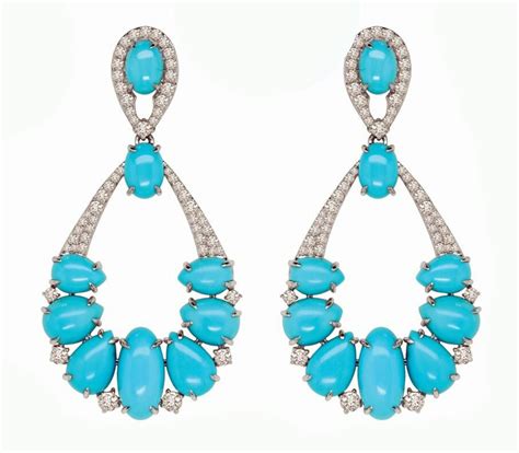 Sleeping Beauty Turquoise Earrings With Diamonds By SUTRA
