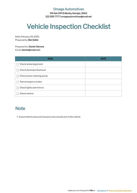 Inspection Checklist Template Free