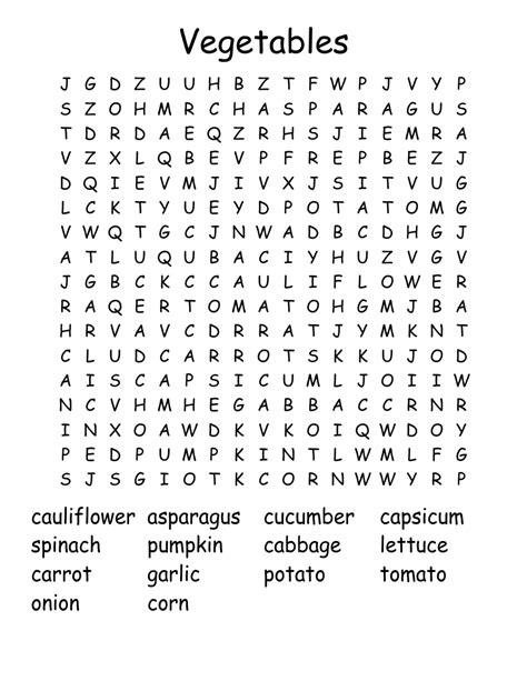 Vegetables Word Search Wordmint