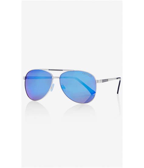lyst express mirrored blue lens aviator sunglasses in metallic for men