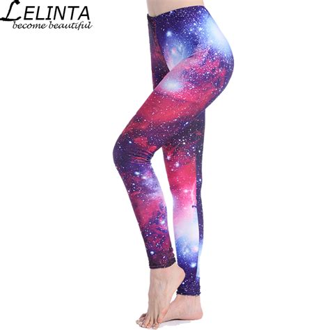 Lelinta Digital Purple Leggings Space Printed Pants High Waist Elastic