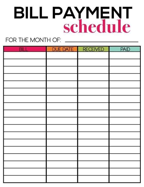 Monthly Bill Free Printable Bill Payment Calendar Download Your
