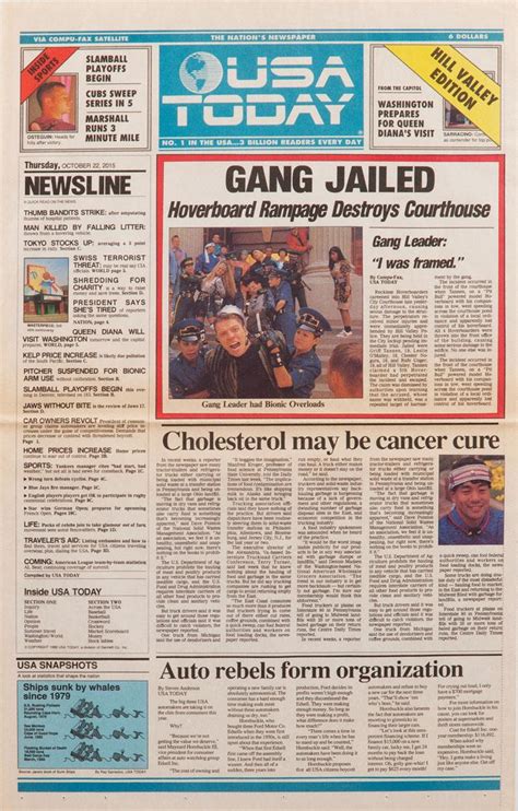 Read breaking headlines covering politics, economics, pop culture, and more. Prop future USA Today newspaper "Gang jailed: Hoverboard Rampage Destroys Courthouse" headline from