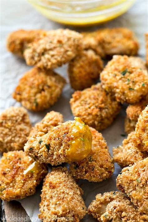 Extra Crispy Baked Chicken Nuggets With Honey Mustard Dip Whole And