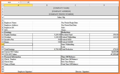 salary advance format  excel salary slip