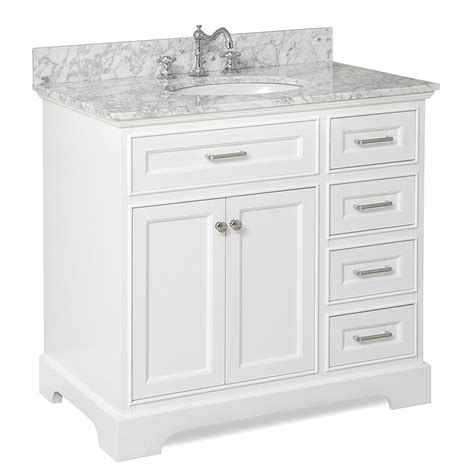 Aria 36 Inch Bathroom Vanity Carrara White Includes A White Cabinet With Soft Close Drawers