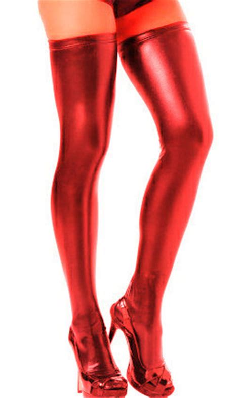 Wholesale Sexy Lingerie Women Black Red White Pvc Faux Leather Stockings Ladys Latex Thigh High