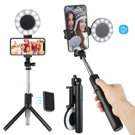 Selfie Stick With Ring Light 28 Inch Extendable Selfie Stick With
