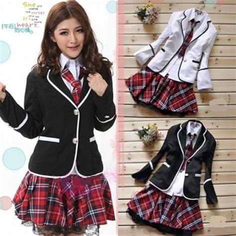 Japan School Girl Uniform Cosplay Costume Jacket Blouse Skirt And Tie Set Ebay Uniformes