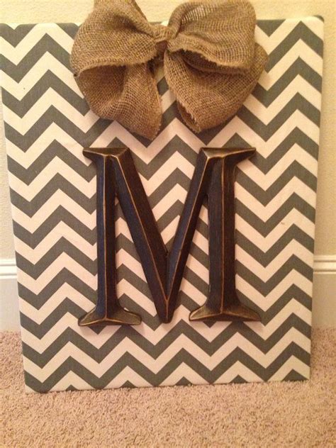 Personalized Fabric Initial Canvas Wall Art Wall Hanging Grey Chevron