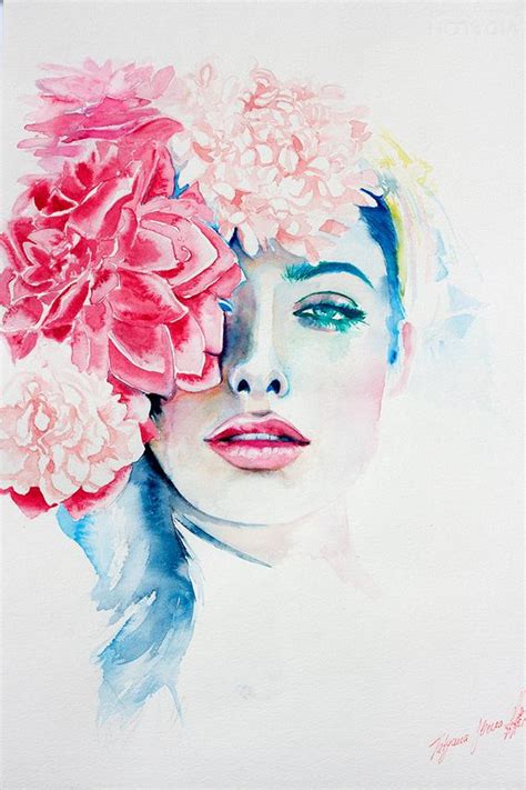 Watercolor Print Wall Art Portrait Of Beautiful Girl Digital Etsy