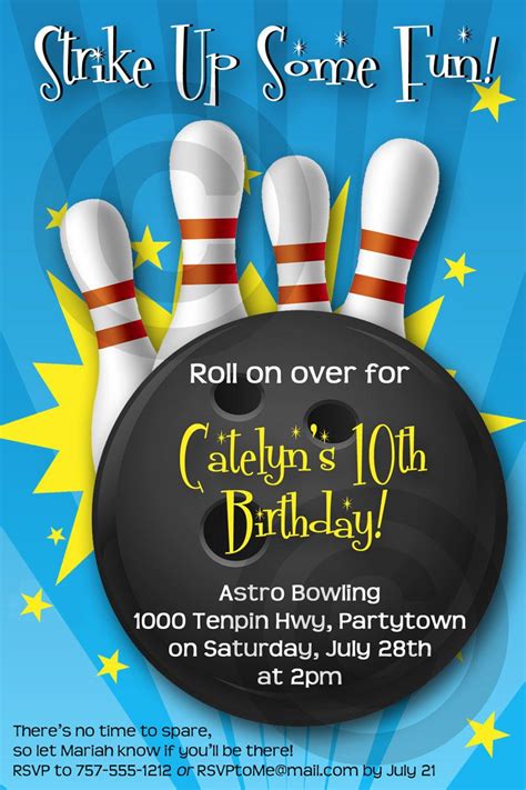 Bowling Invitation Printable Birthday Party Customizable Etsy