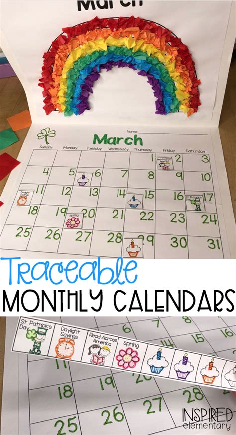 Traceable Monthly Student Calendars With Event Stickers Student