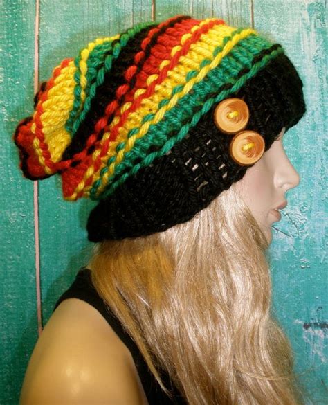 Slouchy Beanie Hat Winter Rasta Reggae Bob Marley Style Hand Knit