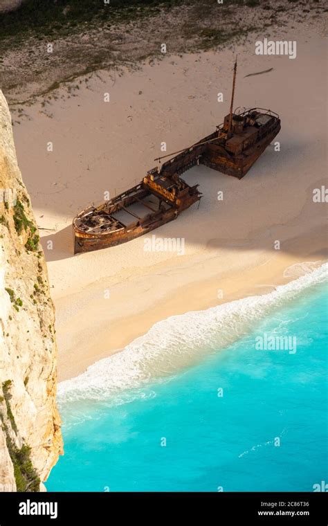 The Rusting Shipwreck At Navagio Beach Zakynthos Greece Stock Photo