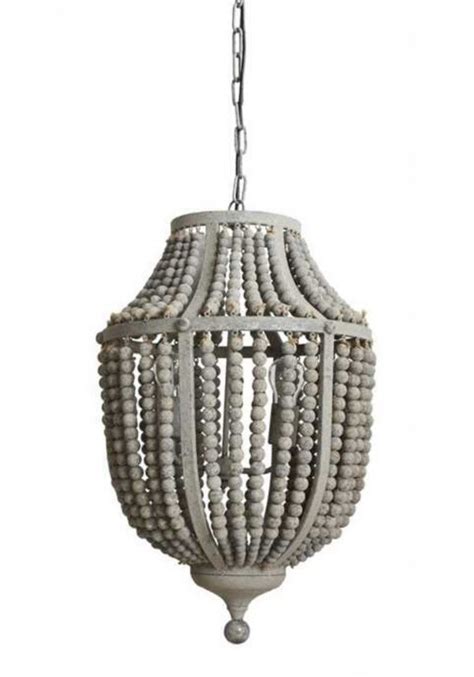 Gray Aged Iron And Wooden Bead Chandelier Hanging Light Fixture Wood