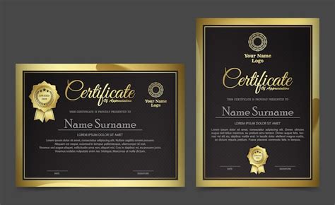 Diseño De Plantilla De Certificado Negro Dorado Vector Premium