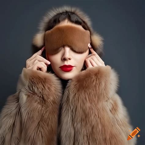 Woman Wearing A Stylish Fur Coat And Sleep Mask On Craiyon