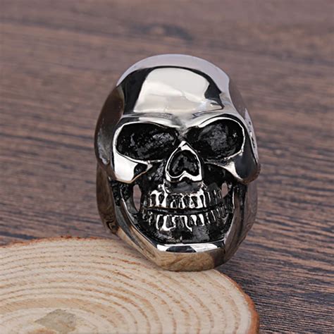 skull ring stainless steel for men silver color cool skeleton skull punk biker finger ring for