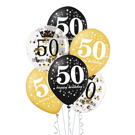 A Set Of Balloons For 50th Birthday Black And Gold 30cm 6 Pcs