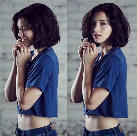 Emily Rudd Women Model Brunette Blue Eyes Skinny Crop Top Short Hair Jeans Looking At