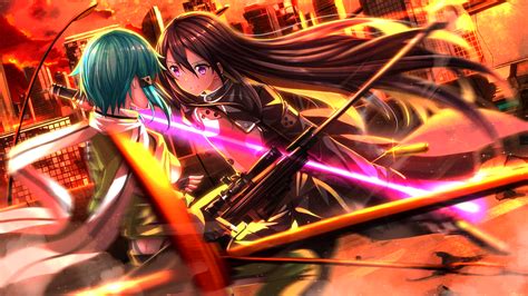Anime Sword Art Online Ii Sinon Kirito Fond Décran