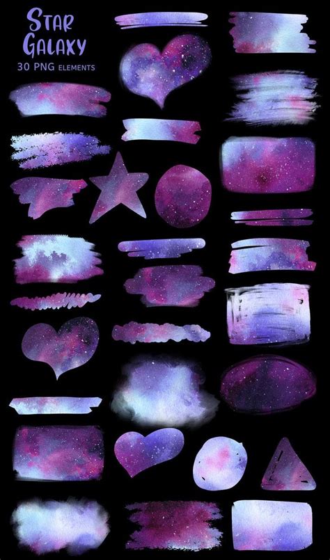 Purple Galaxy Watercolor Splash Clipart Digital Files Hand Etsy In