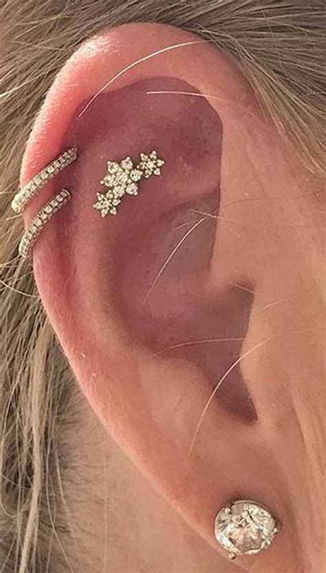 Florabella Crystal Triple Flower Ear Piercing Stud 16G Ear Piercing