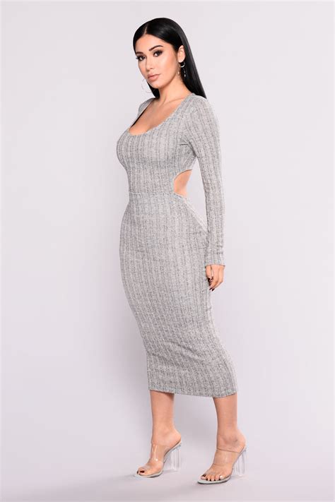 Sharice Ribbed Knit Dress Heather Grey Dresses Fashion Nova