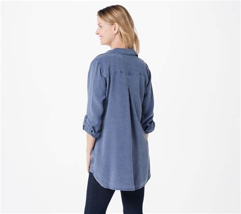 Today's top qvc promo code: Side Stitch Mineral Wash Tencera Button Front Shirt - QVC.com