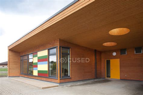 Modern Elementary School Building Entrance Facade — Childhood