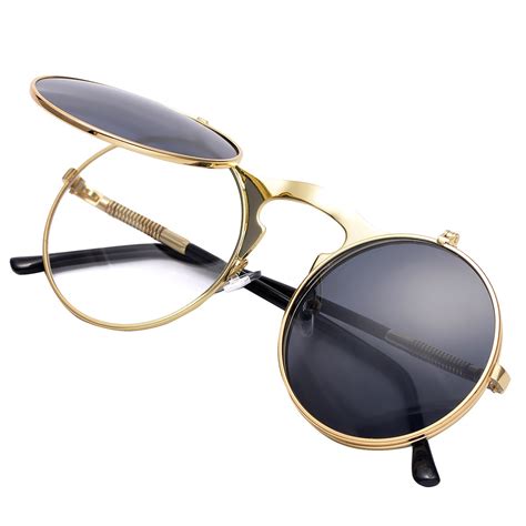 Buy Coasion Retro Metal Flip Up Round Circle Frame Steampunk Sunglasses For Men Women Gold