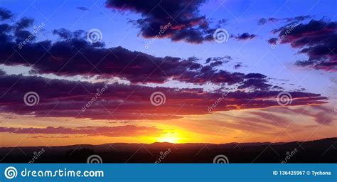 Australian Rural Sunset Background Over Mountains Stock Image Image