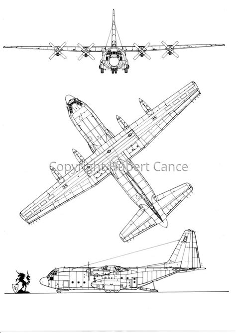Drawing Lockheed C 130h Hercules Original Art By Hubert Cance