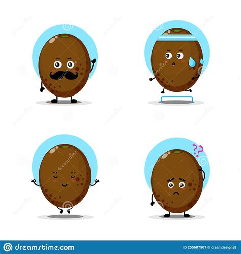 Cute Kiwi Character Set Collection Stock Vector Illustration Of